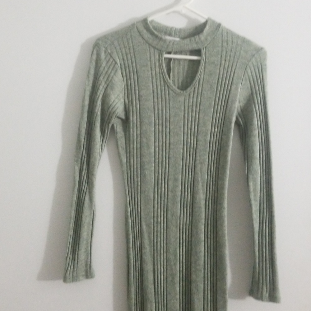 Long sleeve green sweater dress